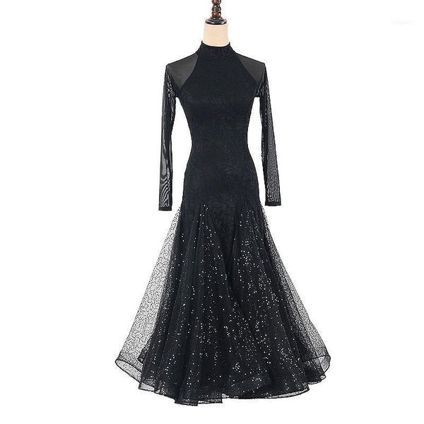 

fashion ballroom dress woman standard dance tango waltz flamenco practice clothing sequins big swing dresses stage wear dl65271, Black;red