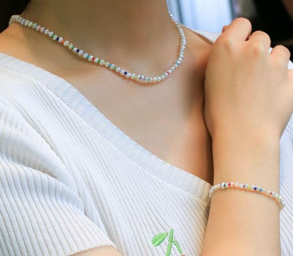 

charm bracelets quanchi pearls bracelets/necklaces 2pcs set jewelry fashion rainbow miyuki bracelet/necklace chain for women jewerly, Golden;silver