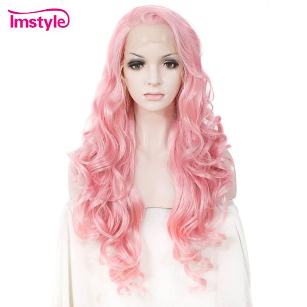 

synthetic wigs imstyle long wavy pink wig lace front for women heat resistant fiber natural hair cosplay, Black