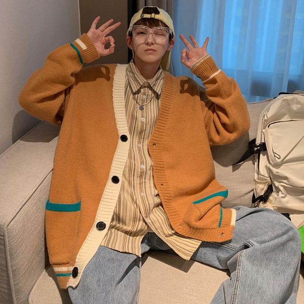 

men's sweaters autumn winter cardigan sweater men warm fashion casual knitted coat loose long-sleeved jacket mens jumper, White;black