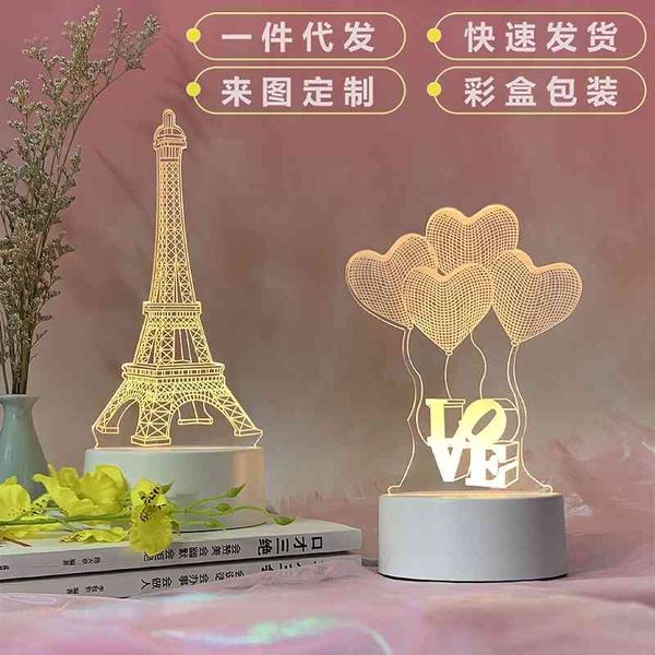 

3d small night creative led desk usb bedroom bedside atmosphere lamp girlish gift