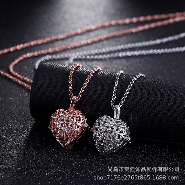 

diamond studded love necklace can be opened with perfume essential oil, aromatic pendant, belief cross sweater chain., Silver