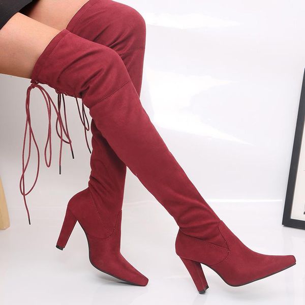 

boots season sharp overknee heel woman high, Black