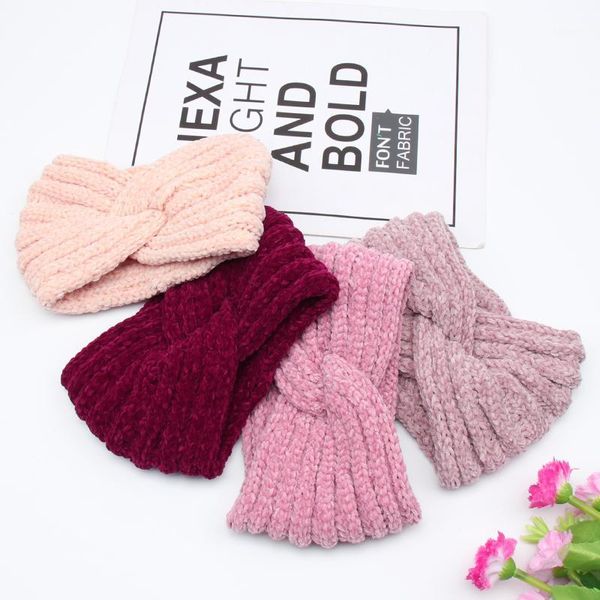 

autumn winter knitting velvet padded headband for women twisted cross warm ear hairband girl turban hair accessories1