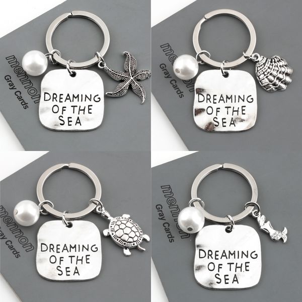 

summer style mermaid starfish shell keychain turtle keyring sea turtle keychain beach women handbag gift jewelry e2393-e2397, Silver