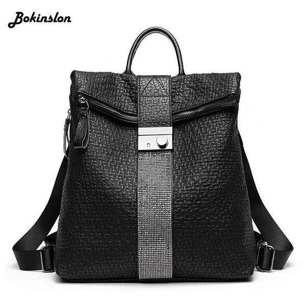

outdoor bags bokinslon split leather backpack fashion women's casual cross pattern female vintage school bag