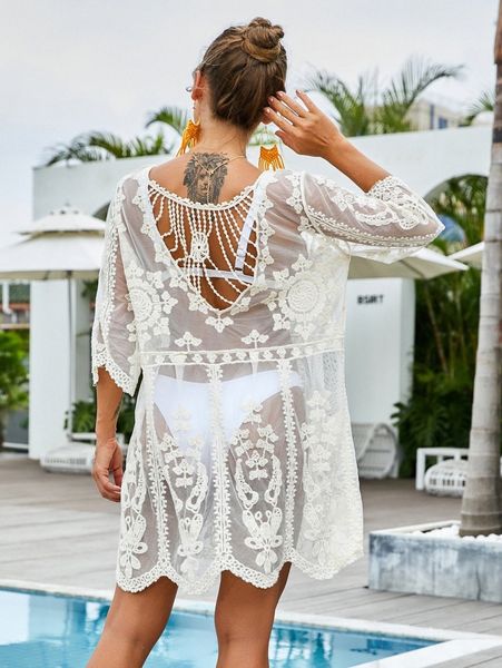 

embroidery cut-out cover up l7bh#, White;black