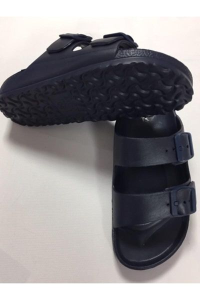 

women's navy blue double buckled wet floor slippers, Black