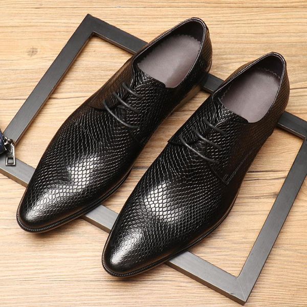 

business dress men shoes quality embossed cow leather wedding mens office work pointed toe lace-up derby size 38-44, Black