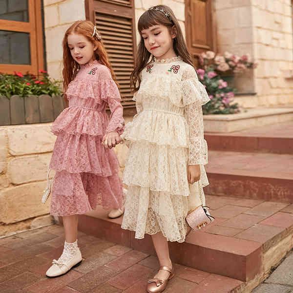 Flower Embroidery Bambini Party Dress Girl 8 10 12 anni 2020 Nuovo stile coreano moda stile principessa per adolescente Q0716