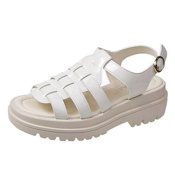 

sandals 2021 woman shoes summer women roma style high heel pu leather soft hollow knitting outdoor non slip brand, Black