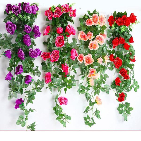 

decorative flowers & wreaths silk fake flower artifical rose vine hanging basket living room balcony home decoration roses