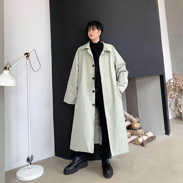 

men's trench coats men loose casual long cardigan jacket male women vintage japan streetwear coat windbreaker outerwear overcoat, Tan;black