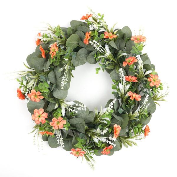 

decorative flowers & wreaths fake wearth simulation garland wreath eucalyptus leaf grass ring pendant orange wall hanging durable white cham