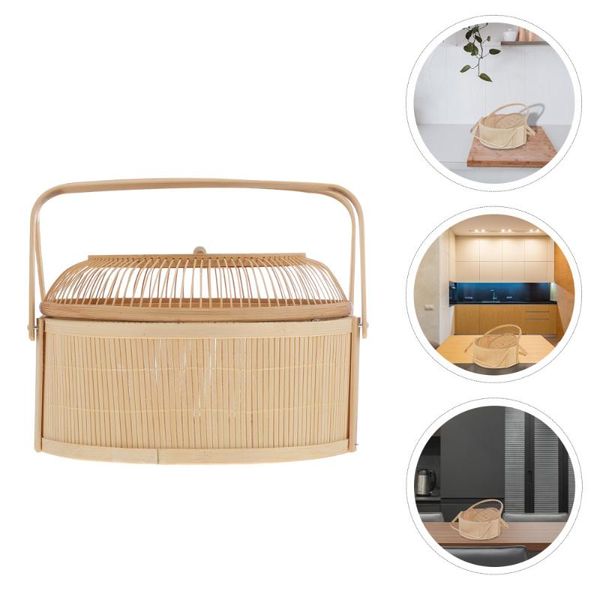 

storage baskets 1pc bamboo basket hand-woven fruit moon cake gift