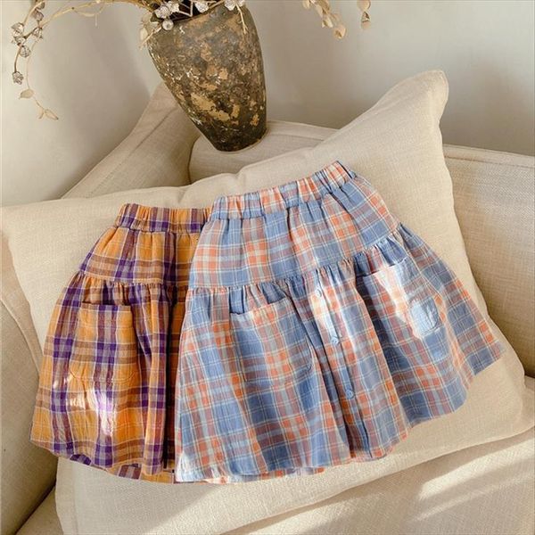 

spring arrival girls fashion plaid women skirt kids cotton, Blue