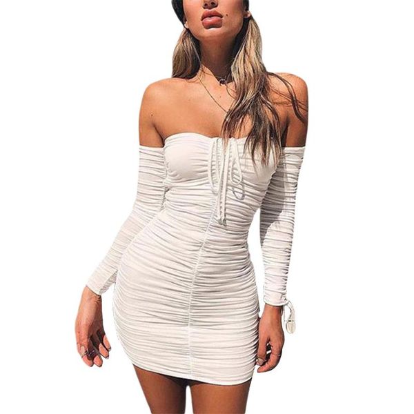 

women 2021 slim bodycon party dresses women's long sleeve off-shoulder dress autumn winter bandage vestidos casual, Black;gray