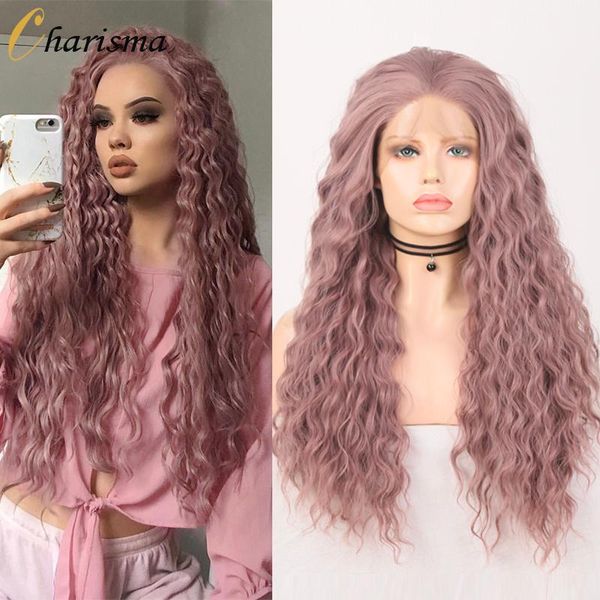 

charisma synthetic lace front wig ash rose color long curly for women heat resistant fiber hair wigs cosplay, Black