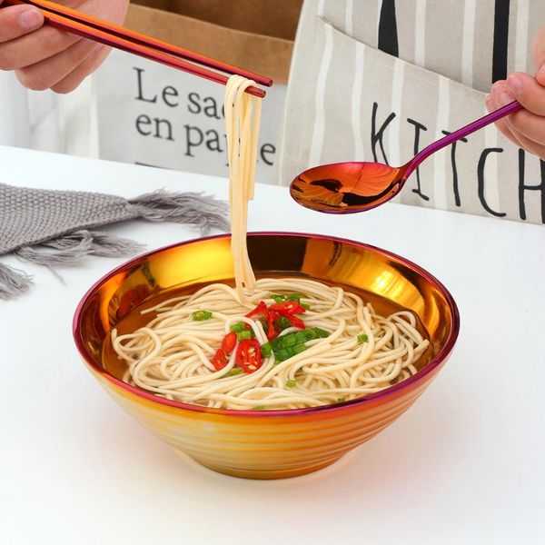 

bowls double layer japanese stainless steel ramen noodles soup bowl with chopsticks and spoon salad for home restaurant kitchen