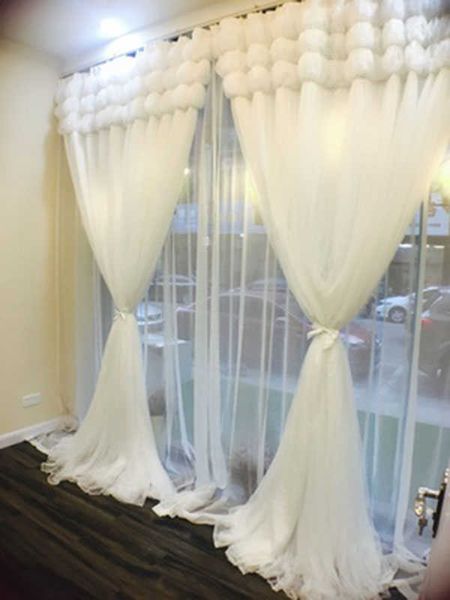 Luxo Princesa Estilo Cortina Branca para sala de estar Lantern Curtain Curtain Guaze Tulles Tulles Voile Tecidos para crianças meninas quarto 210712