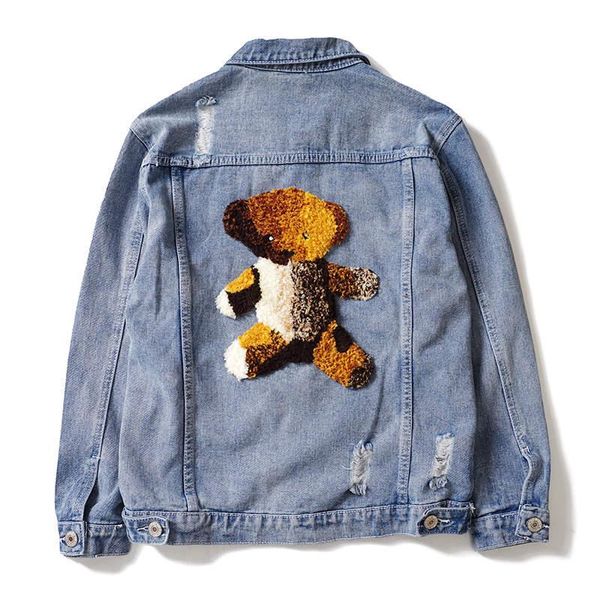 

the famous men's designer jacket denim clothes trend behind small velvet brown bear autumn blue s-xl size, Black;brown