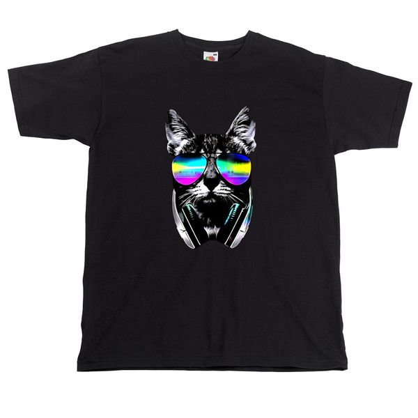 

cat tshirt cat dj cool dj tee kitten tshirt cat sunglasses ladies mens unisex, White;black