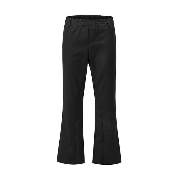 

original solid color elastic waist flare pants men and women loose wide leg loose casual suit pants streetwear trumpet trousers p0811, Black