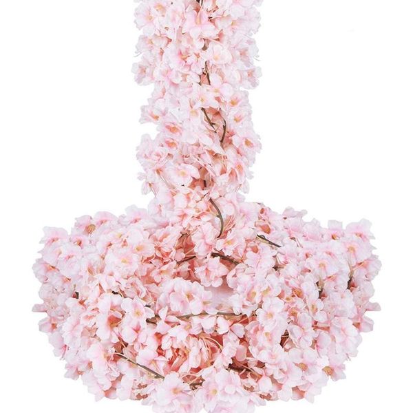

artificial cherry blossom garland 6pcs silk flower pink hanging vine for wedding party home decoration decorative flowers & wreaths