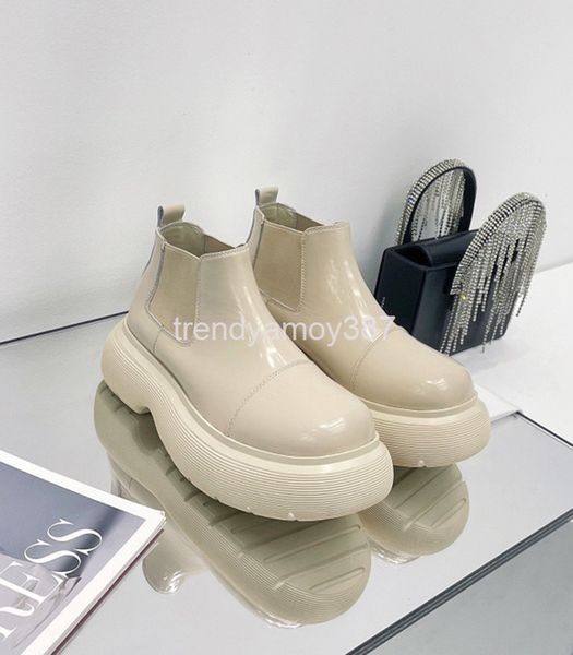 

boots short boots cowhide chelsea thick soled high martin single shoes patent leather short tube women's, Black