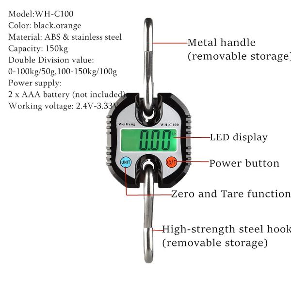 

150kg 50g 300kg crane scale heavy duty electronic digital stainless steel hook hanging lcd backlight loop weight balance scales