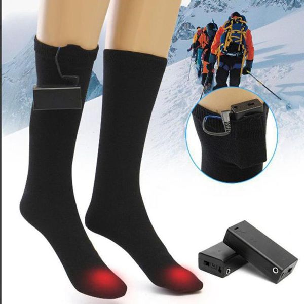 

sports socks men and women heated battery operated winter thermal long adjustable temperature lithium infrared ski, Black