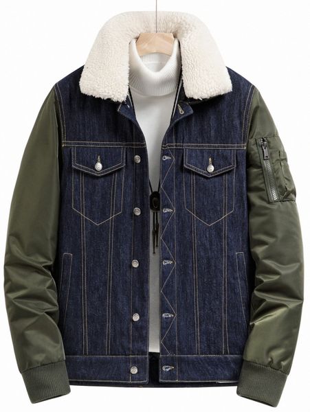 

men 1pc two tone quilted denim jacket 07dt#, Blue