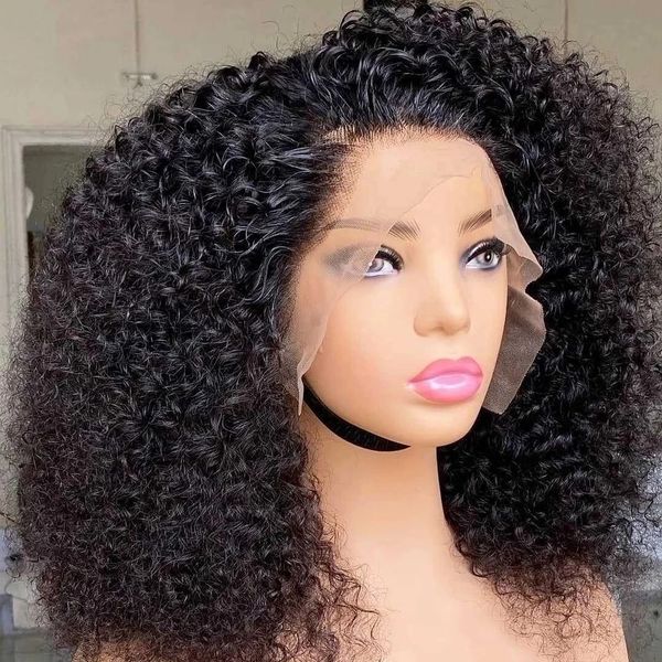 

glueless deep curly sythetic lace front wig heat resistant fiber full thick desnity afro kinky curly preplucked natural hairline, Black