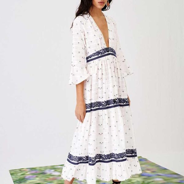 

casual dresses boho inspired white dress cotton emboirdery v-neck elegant ladies ruffle hem chic summer retro, Black;gray