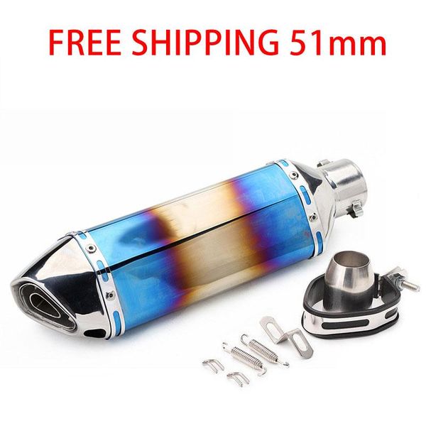 

motorcycle exhaust system 51mm universal blue escape moto pipe muffler for rc390 z800 400 gsxr750 tmax530 z400 r3 r25 cbr500 z1000