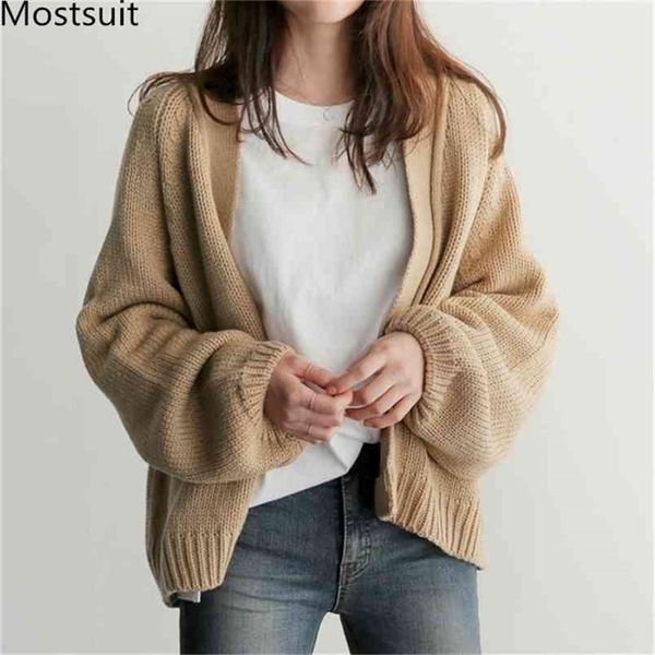 

autumn winter korean knitted cardigans sweaters women long sleeve v-neck loose fashion solid femme 210513, White;black