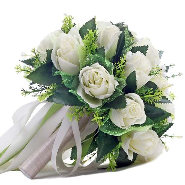 

decorative flowers & wreaths milk white wedding bouquet handmade artificial flower rose bridal