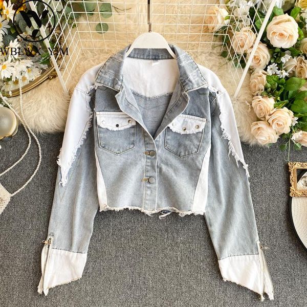 

women's jackets harajuku denim jacket women zipper long sleeve short coat fashion patchwork vintage jeans jakcet female street style co, Black;brown