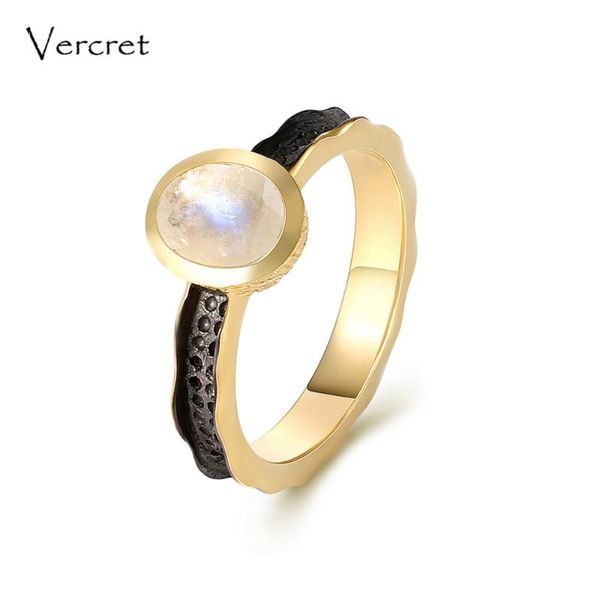

cluster rings vercret elegant rainbow moonstone handmade 925 sterling silver 18k gold ring fine jewelry for women gifts, Golden;silver