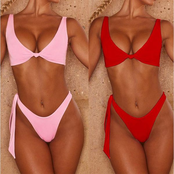

women's swimwear 2021 knotted bikini female swimsuit women two-pieces set bather mid waist bathing suit swim lady, White;black