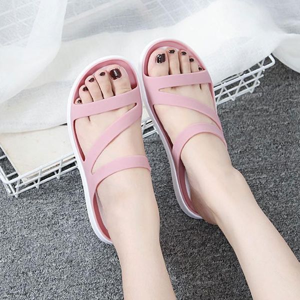 

summer jelly slippers sandals for women platform beach ladies korean style solid color casual woman shoes, Black