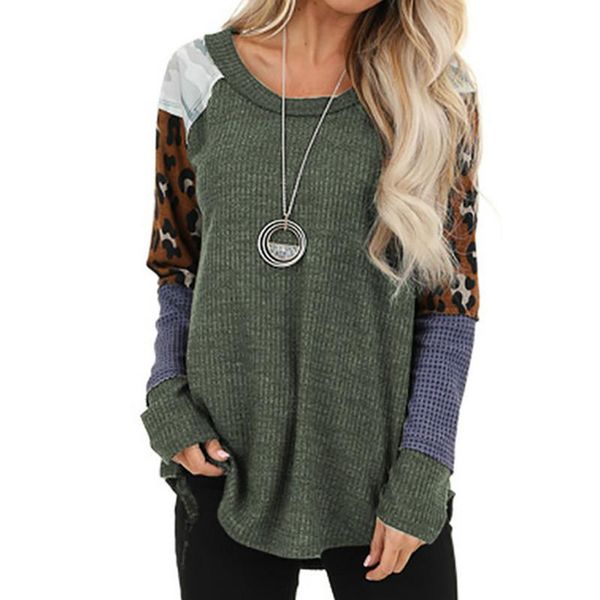 

women's t-shirt 2021 spring autumn t shirts round neck long sleeve patchwork t-shirts casual female loose vintage print top, White