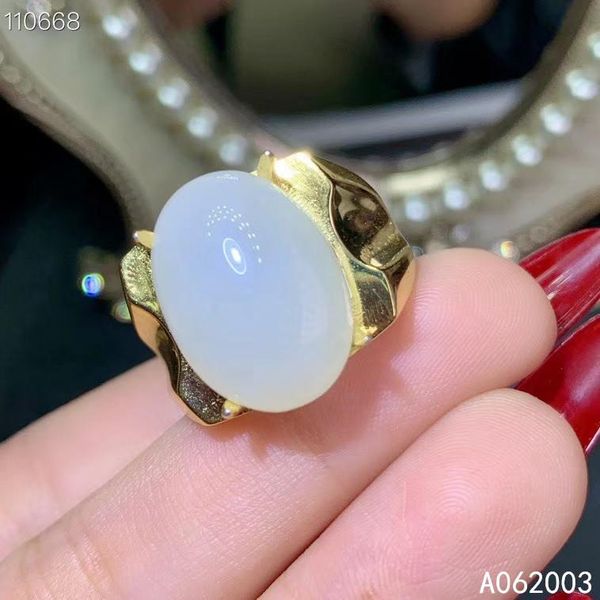 

cluster rings kjjeaxcmy fine jewelry 925 sterling silver inlaid natural white jade men ring luxury support detection, Golden;silver