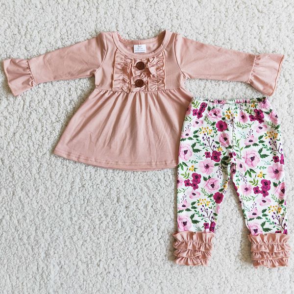 

fall kids designer clothes girl sets boutique baby girls clothing flower print fashion long sleeve legging icing set milk silk kid children, White