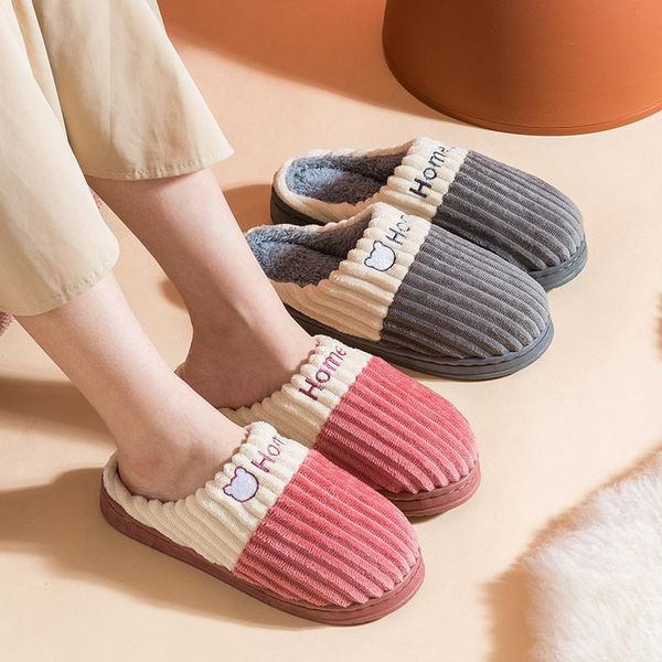 

slippers women's autumn 2021 japanese soft fur home winter warm non-slip house slides bedroom couples short plush shoes for man, Black