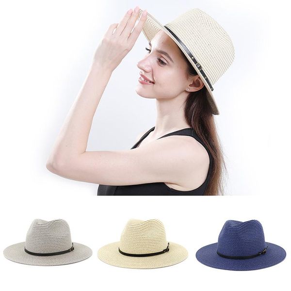 

simple foldable wide brim floppy girls straw hat sun beach women summer uv protect travel cap lady female hats, Blue;gray