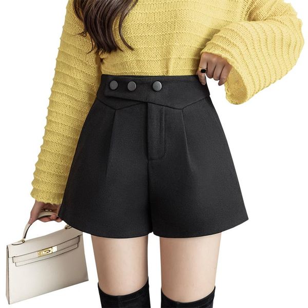 

women's shorts fall winter black casual female thick woolen suit women clothes 2021 fashion korean wide leg bottoms ladies, White;black