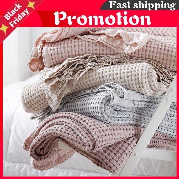 

blankets pure cotton waffle sofa bed lace towel blanket for travel office single double air condition thin bedding coverlet soft