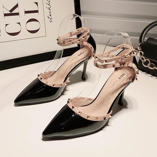 

women's high heels pointed toe all-matching spring and summer rivet sandals sandal platform fashion shoes black dress