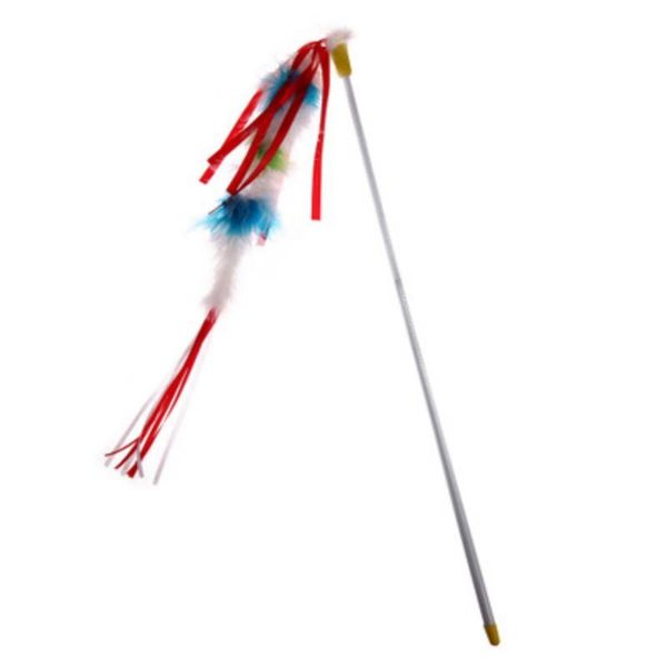

cat toys feather teaser toy, interactive wand toy flying catcher with extra long hs
